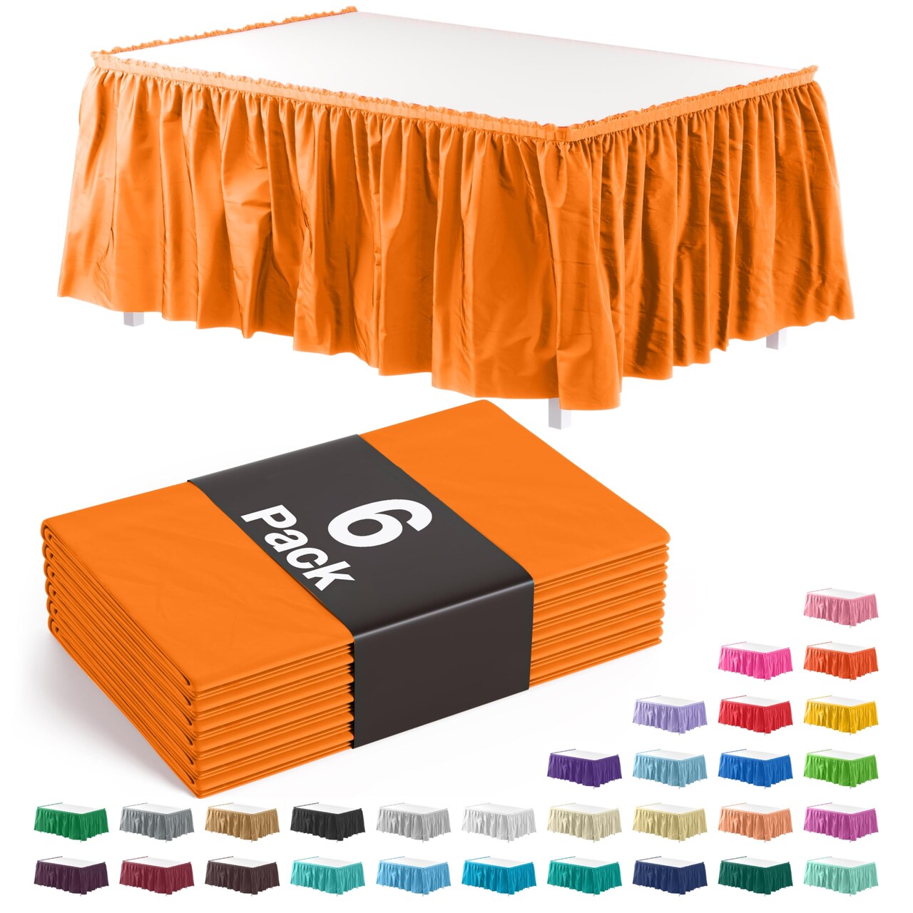 Ruffle Disposable Table Skirt 14 Ft Long Pleated Table Skirts with Adhesive Strip – Fits 6ft+ Rectangle or Round Tables – Ideal for Birthday Parties, Gender Reveal, Baby Showers & Event Decorations 6 pack by Exquisite